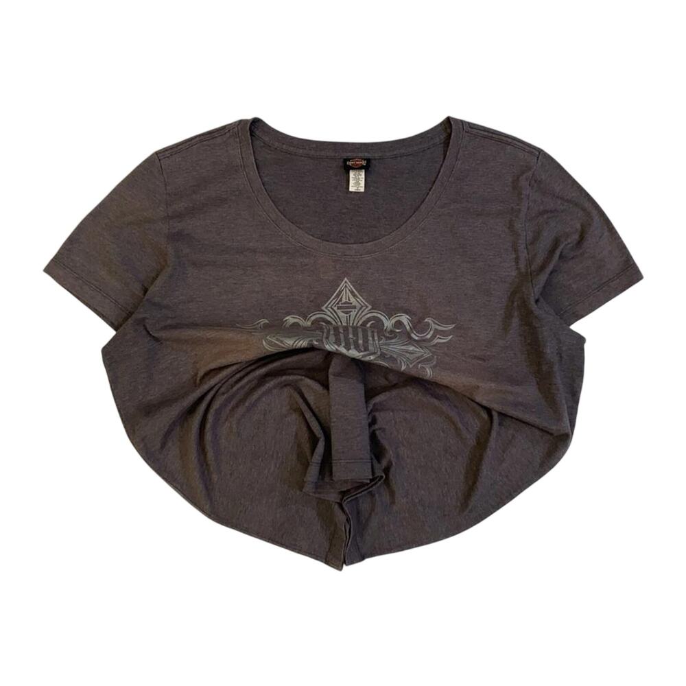 Vintage Harley Davidson Women's Y2K Filigree Cross Short Sleeve T Shirt Grey 3XL